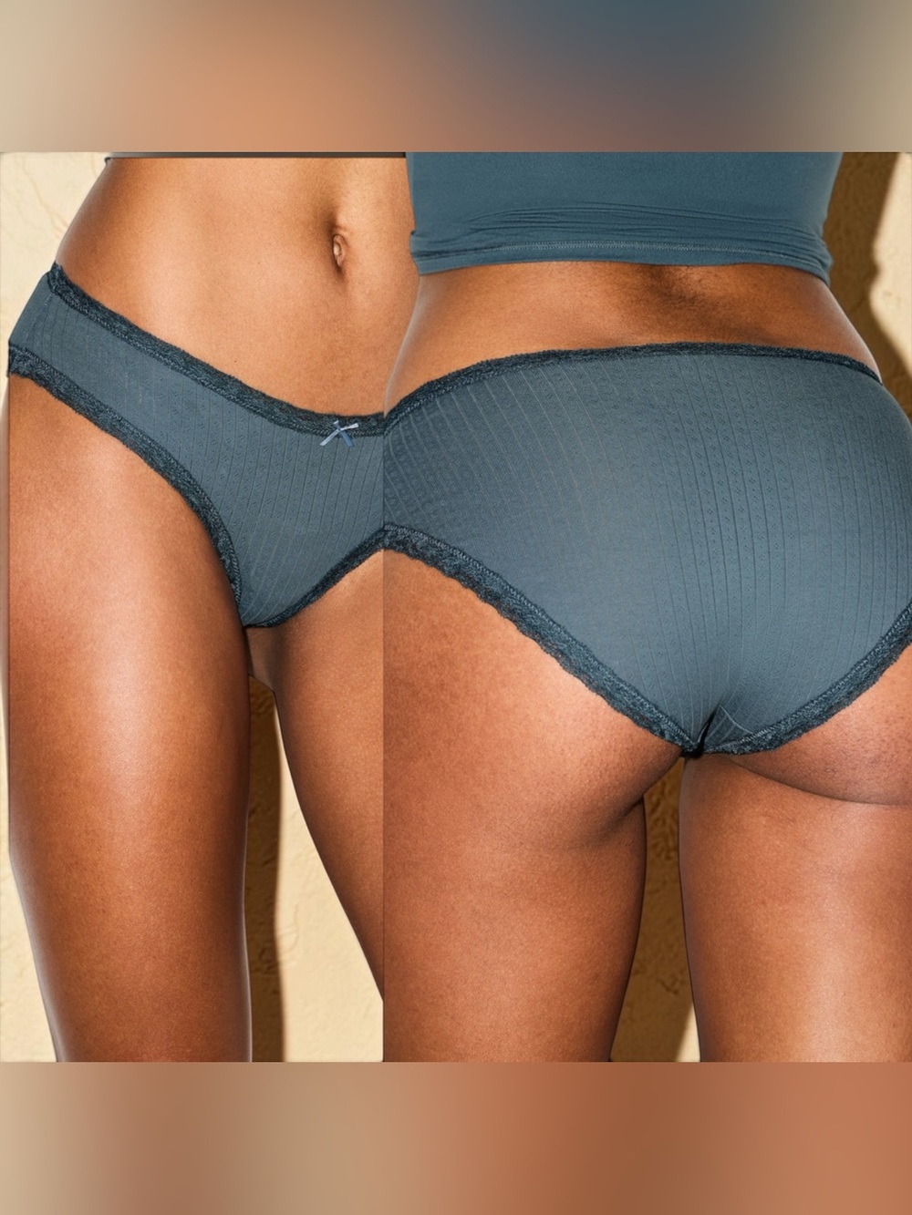 π©Άπ SKIMS Lightweight Cotton Pointelle Lace Trim Brief | Zircon Tonal | L - Picture 2 of 7